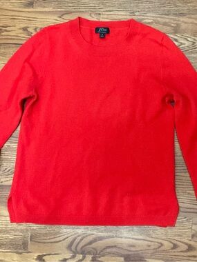 J. Crew Women's CASHMERE Crewneck Sweater in Bright Coral Red Size Small